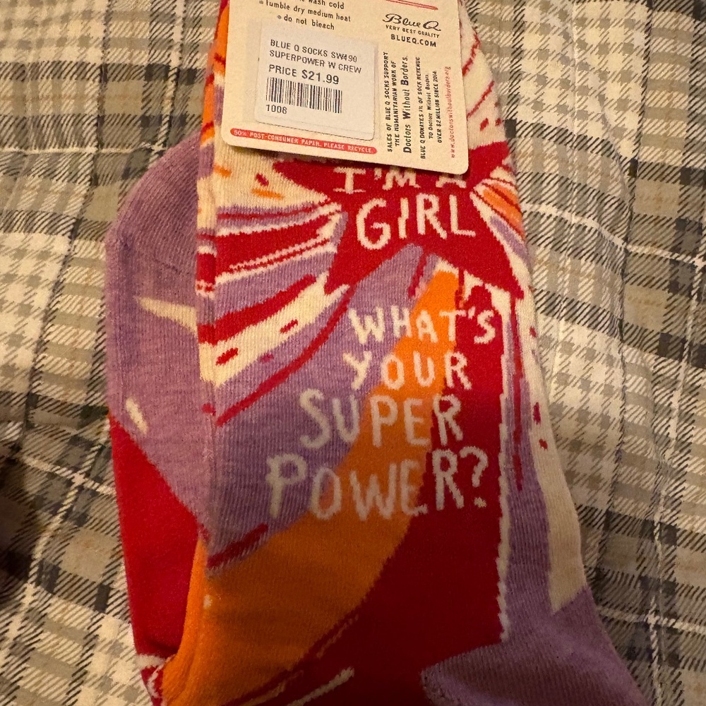 Brand new “Girl … superpower Blue Q socks